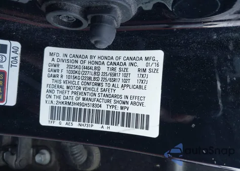 2016 Honda Cr-V Se из США, поврежденный, VIN 2HKRM3H49GH518304